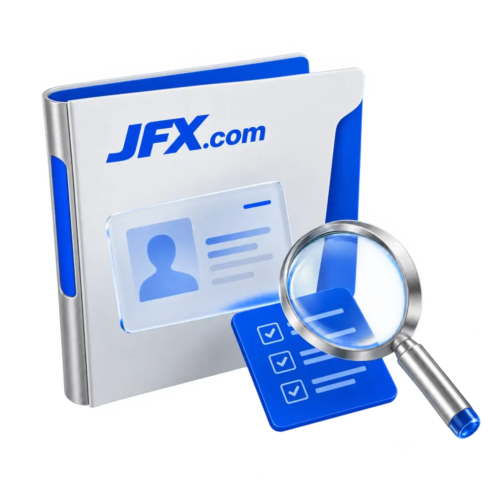 運営情報と利用条件の確認を表現したJFX.comの3Dイラスト